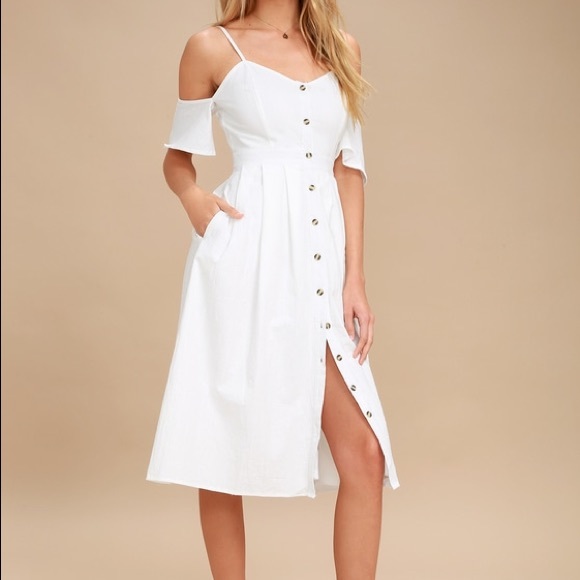 SOLD NWT Lulus White Off The Shoulder Dress - Picture 2 of 8